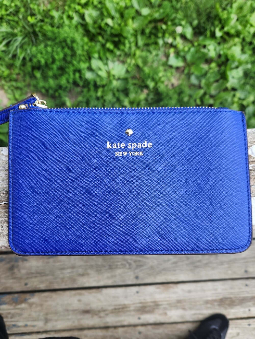 Kate Spade New York Cobalt Blue Zip Wristlet with Gold Logo EUC